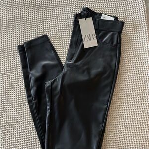 NWT ZARA Black Faux Leather Leggings